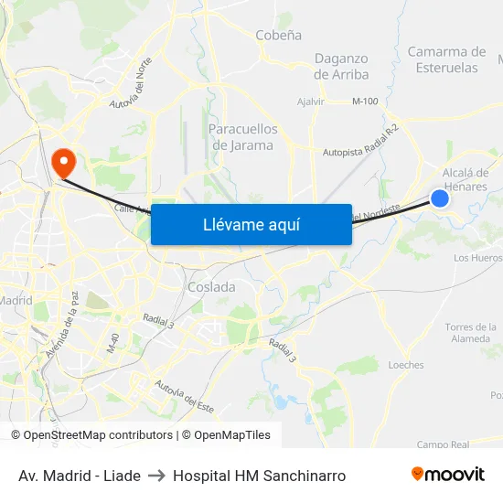 Av. Madrid - Liade to Hospital HM Sanchinarro map