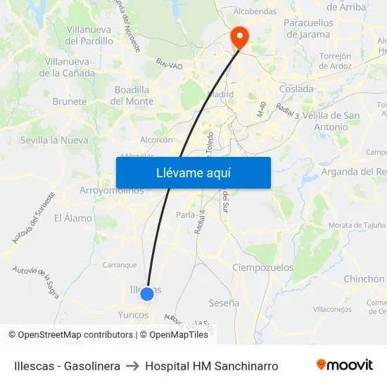 Illescas - Gasolinera to Hospital HM Sanchinarro map