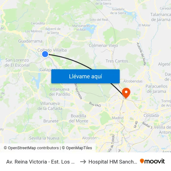 Av. Reina Victoria - Est. Los Negrales to Hospital HM Sanchinarro map