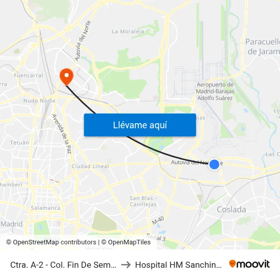 Ctra. A-2 - Col. Fin De Semana to Hospital HM Sanchinarro map