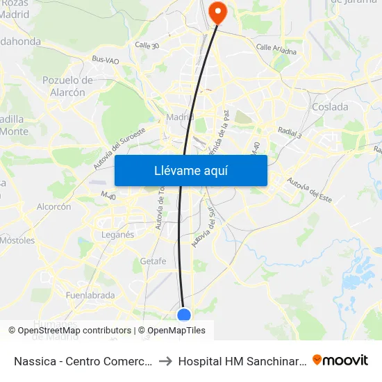 Nassica - Centro Comercial to Hospital HM Sanchinarro map