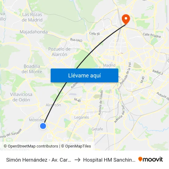 Simón Hernández - Av. Carlos V to Hospital HM Sanchinarro map