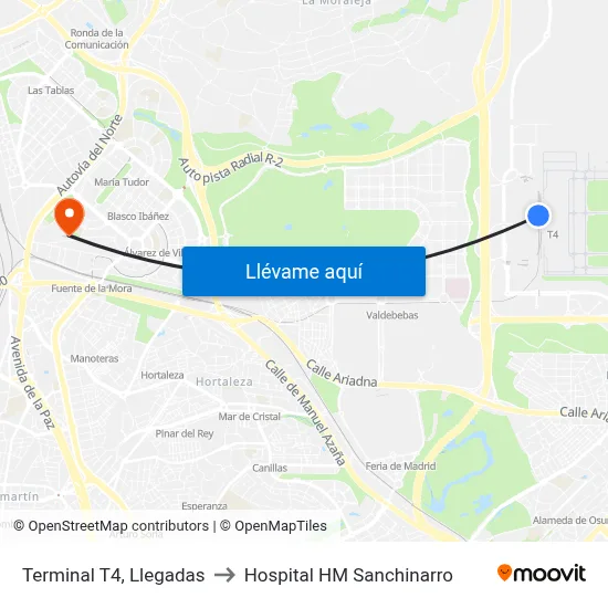 Terminal T4, Llegadas to Hospital HM Sanchinarro map