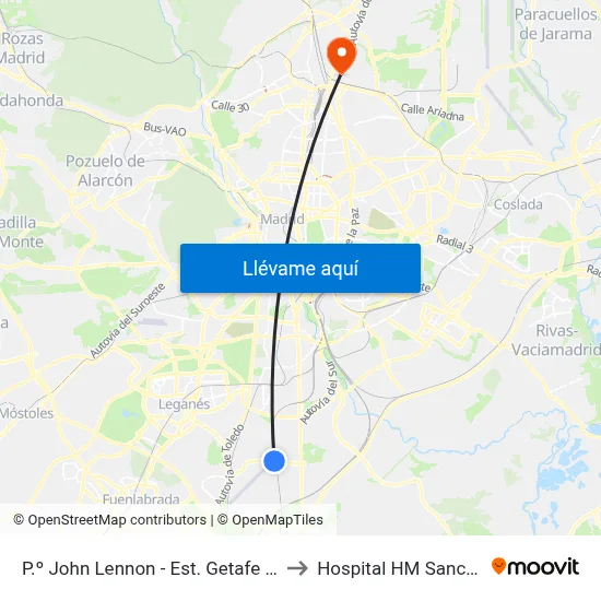 P.º John Lennon - Est. Getafe Industrial to Hospital HM Sanchinarro map