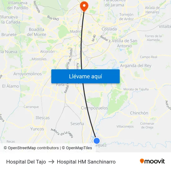 Hospital Del Tajo to Hospital HM Sanchinarro map