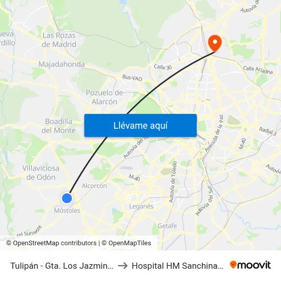 Tulipán - Gta. Los Jazmines to Hospital HM Sanchinarro map