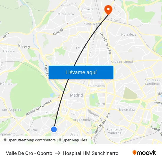Valle De Oro - Oporto to Hospital HM Sanchinarro map