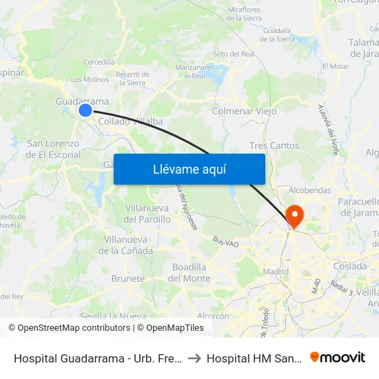 Hospital Guadarrama - Urb. Fresnos Jarosa to Hospital HM Sanchinarro map