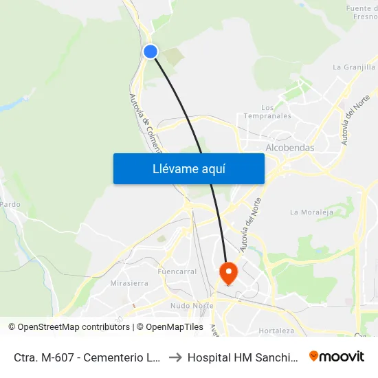 Ctra. M-607 - Cementerio La Paz to Hospital HM Sanchinarro map