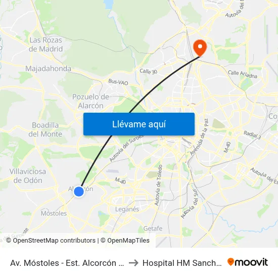 Av. Móstoles - Est. Alcorcón Central to Hospital HM Sanchinarro map