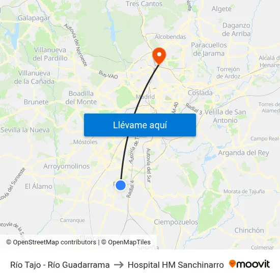 Río Tajo - Río Guadarrama to Hospital HM Sanchinarro map