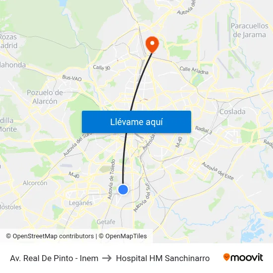 Av. Real De Pinto - Inem to Hospital HM Sanchinarro map