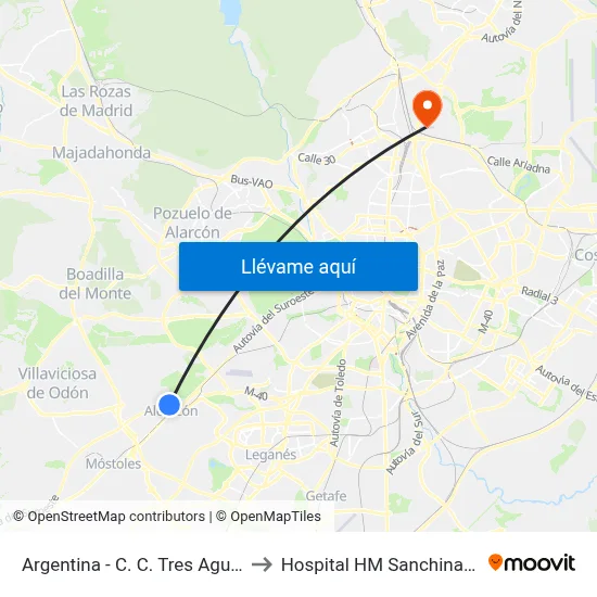 Argentina - C. C. Tres Aguas to Hospital HM Sanchinarro map