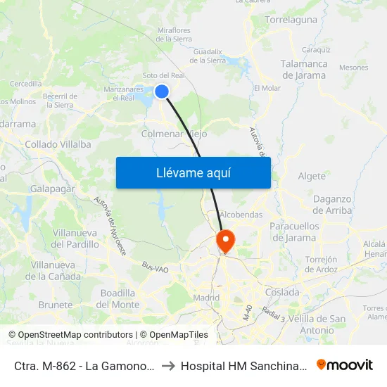 Ctra. M-862 - La Gamonosa to Hospital HM Sanchinarro map