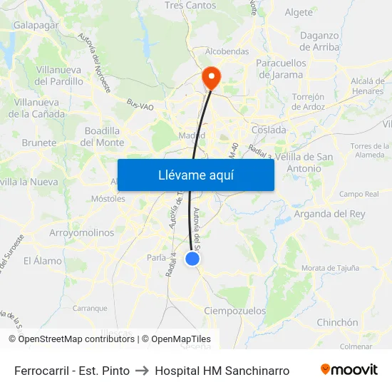 Ferrocarril - Est. Pinto to Hospital HM Sanchinarro map