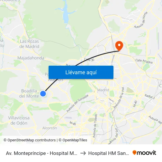 Av. Montepríncipe - Hospital Montepríncipe to Hospital HM Sanchinarro map