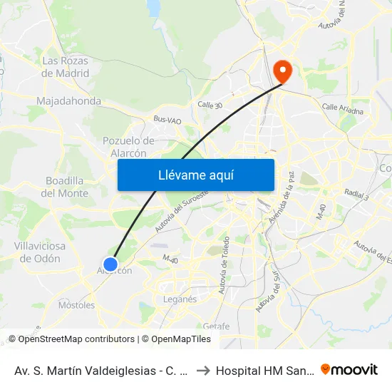 Av. S. Martín Valdeiglesias - C. C. Tres Aguas to Hospital HM Sanchinarro map