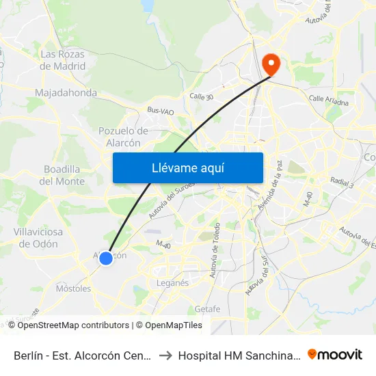 Berlín - Est. Alcorcón Central to Hospital HM Sanchinarro map