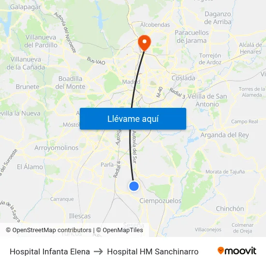 Hospital Infanta Elena to Hospital HM Sanchinarro map