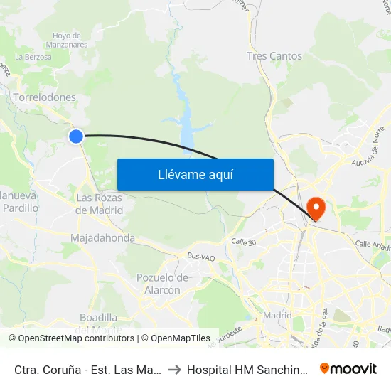 Ctra. Coruña - Est. Las Matas to Hospital HM Sanchinarro map
