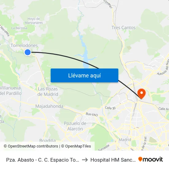 Pza. Abasto - C. C. Espacio Torrelodones to Hospital HM Sanchinarro map