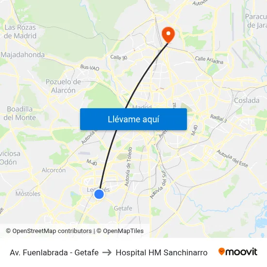 Av. Fuenlabrada - Getafe to Hospital HM Sanchinarro map