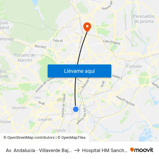 Av. Andalucía - Villaverde Bajo Cruce to Hospital HM Sanchinarro map