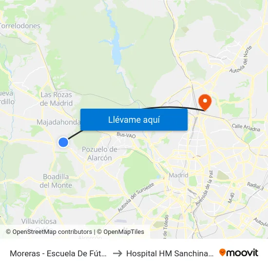 Moreras - Escuela De Fútbol to Hospital HM Sanchinarro map