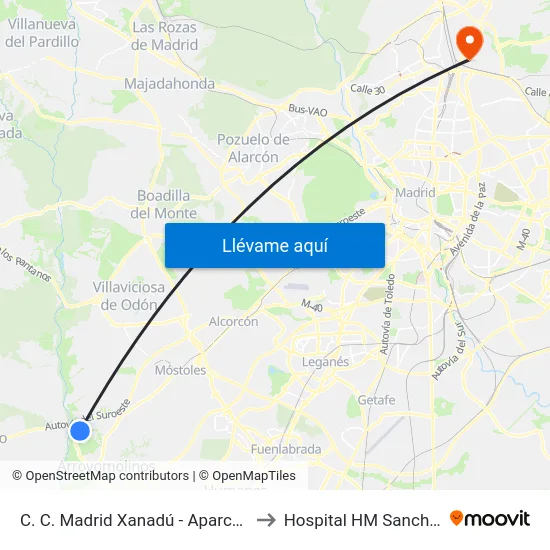 C. C. Madrid Xanadú - Aparcamiento to Hospital HM Sanchinarro map