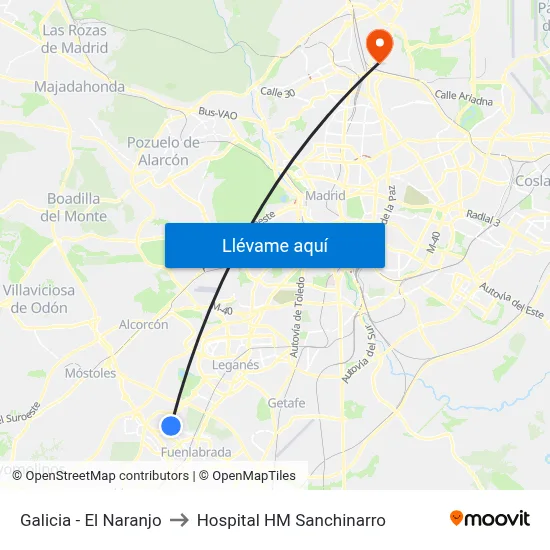 Galicia - El Naranjo to Hospital HM Sanchinarro map