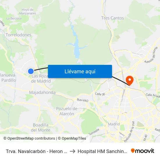Trva. Navalcarbón - Heron City to Hospital HM Sanchinarro map
