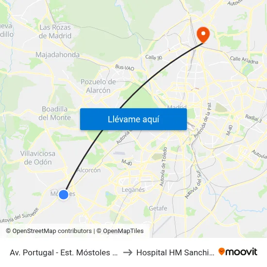 Av. Portugal - Est. Móstoles Central to Hospital HM Sanchinarro map
