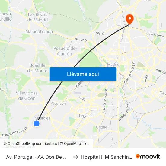 Av. Portugal - Av. Dos De Mayo to Hospital HM Sanchinarro map