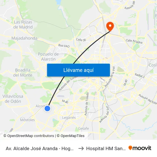 Av. Alcalde José Aranda - Hogar Pensionista to Hospital HM Sanchinarro map