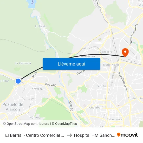 El Barrial - Centro Comercial Pozuelo to Hospital HM Sanchinarro map
