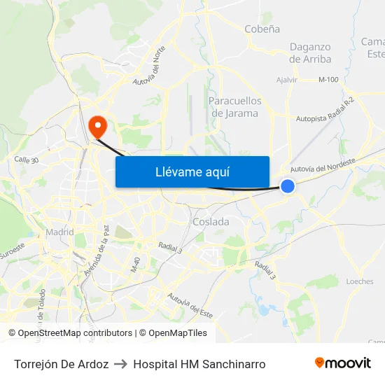 Torrejón De Ardoz to Hospital HM Sanchinarro map