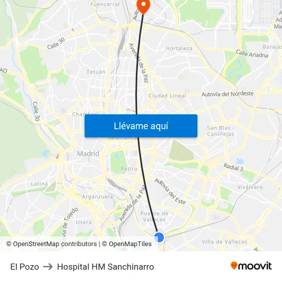 El Pozo to Hospital HM Sanchinarro map