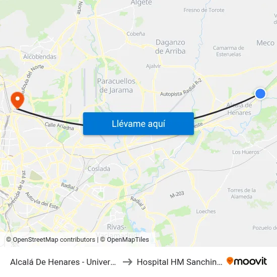 Alcalá De Henares - Universidad to Hospital HM Sanchinarro map