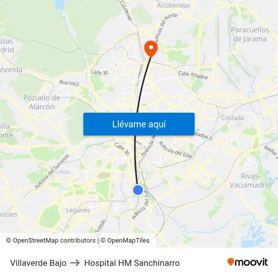 Villaverde Bajo to Hospital HM Sanchinarro map