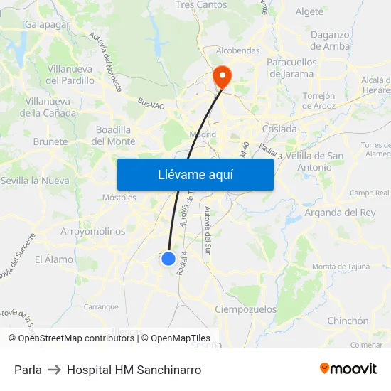Parla to Hospital HM Sanchinarro map