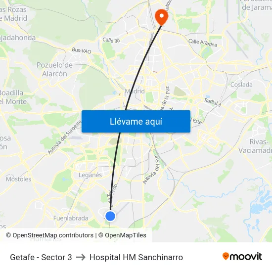 Getafe - Sector 3 to Hospital HM Sanchinarro map