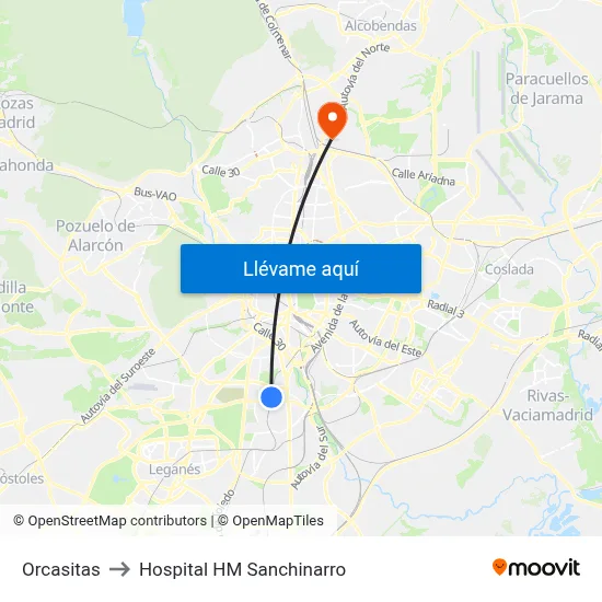 Orcasitas to Hospital HM Sanchinarro map