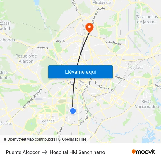 Puente Alcocer to Hospital HM Sanchinarro map