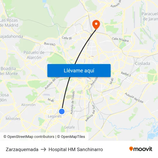 Zarzaquemada to Hospital HM Sanchinarro map