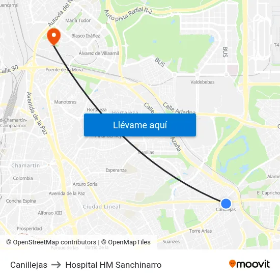 Canillejas to Hospital HM Sanchinarro map