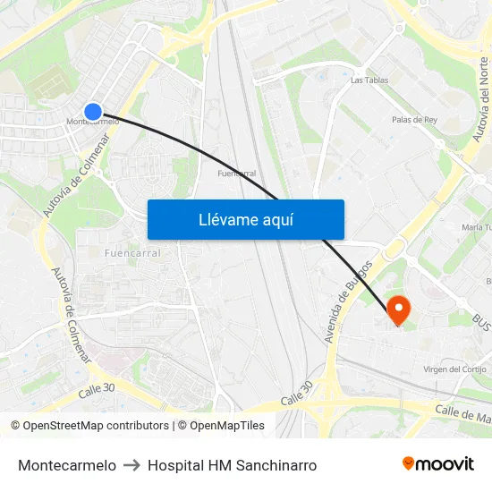 Montecarmelo to Hospital HM Sanchinarro map