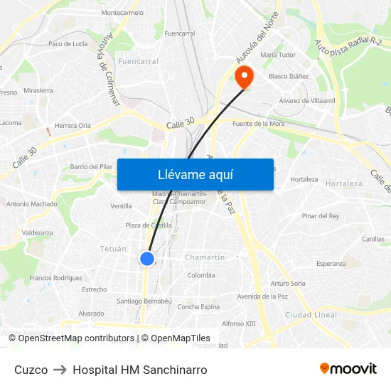Cuzco to Hospital HM Sanchinarro map