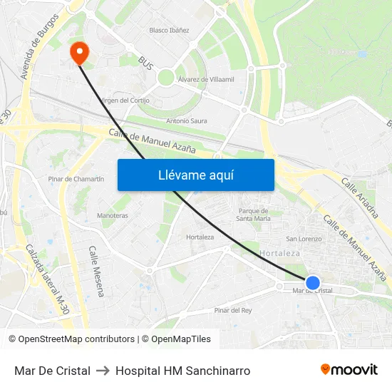 Mar De Cristal to Hospital HM Sanchinarro map