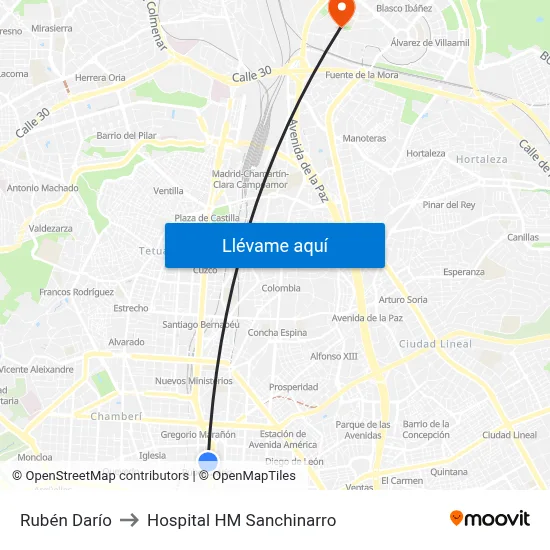 Rubén Darío to Hospital HM Sanchinarro map