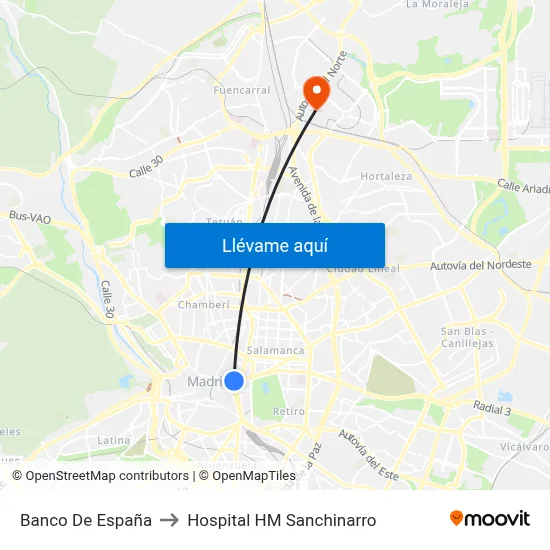 Banco De España to Hospital HM Sanchinarro map